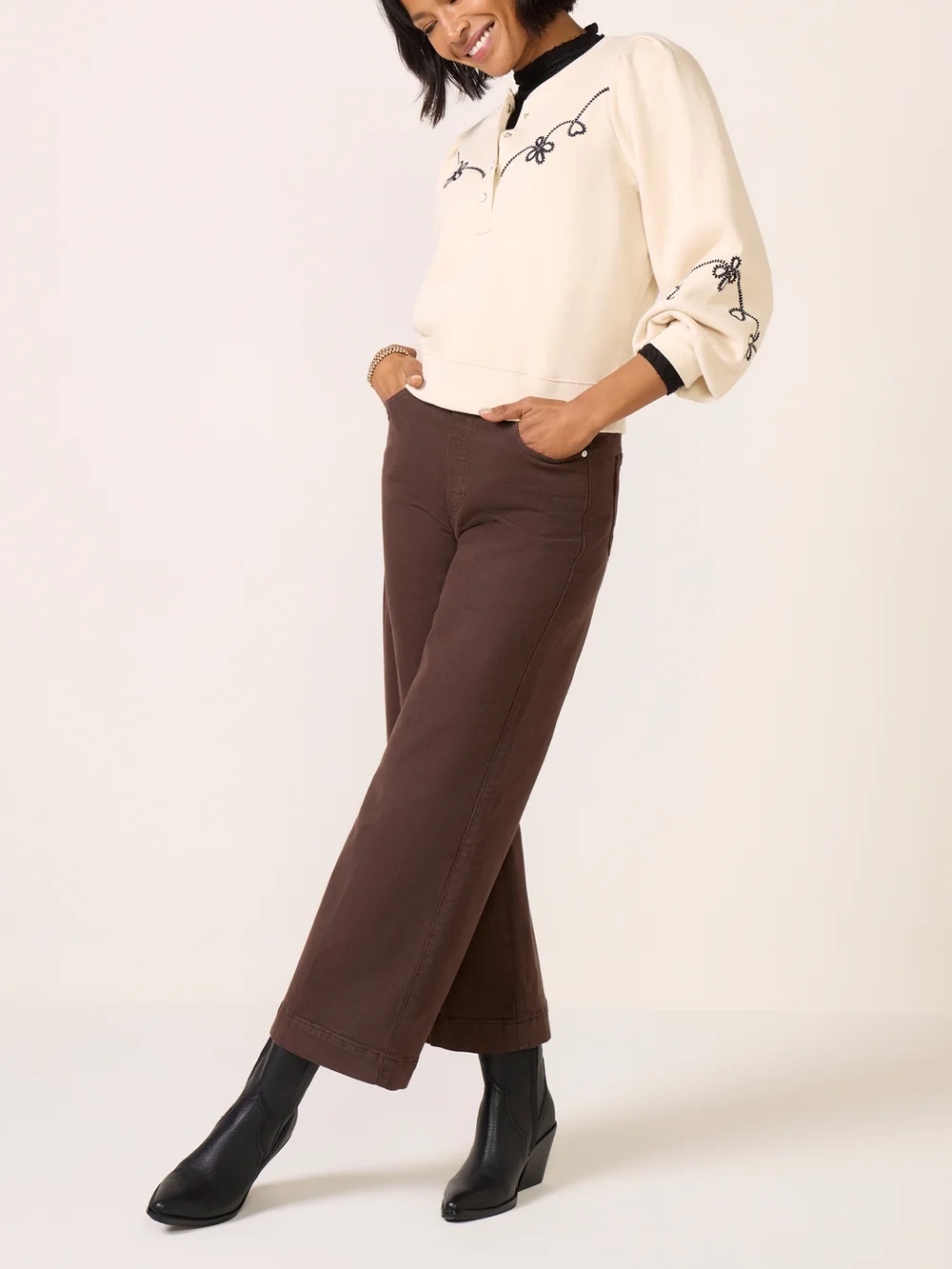 Paige Denim • Anessa High Rise Wide Leg Jeans in Rich Chocolate Crop length 26”